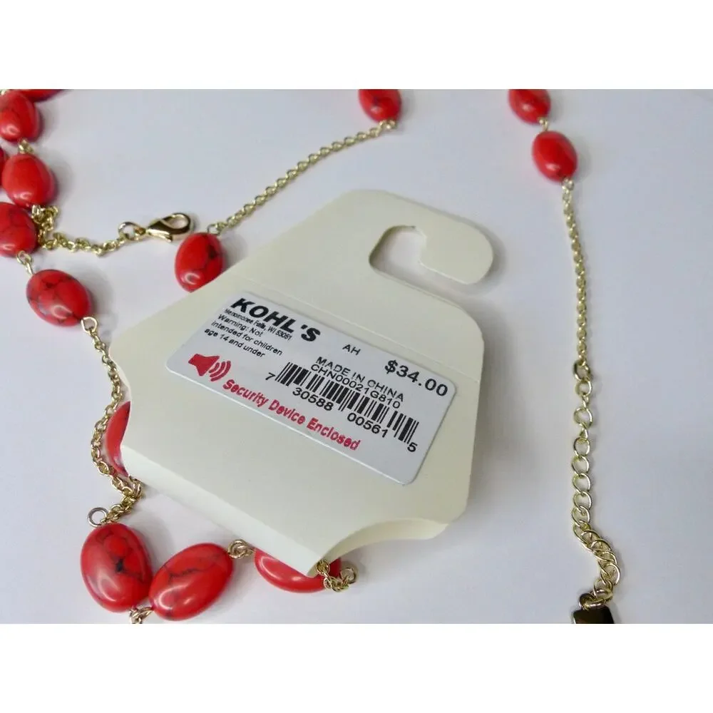CHAPS semi-precious red/gold tone necklace
